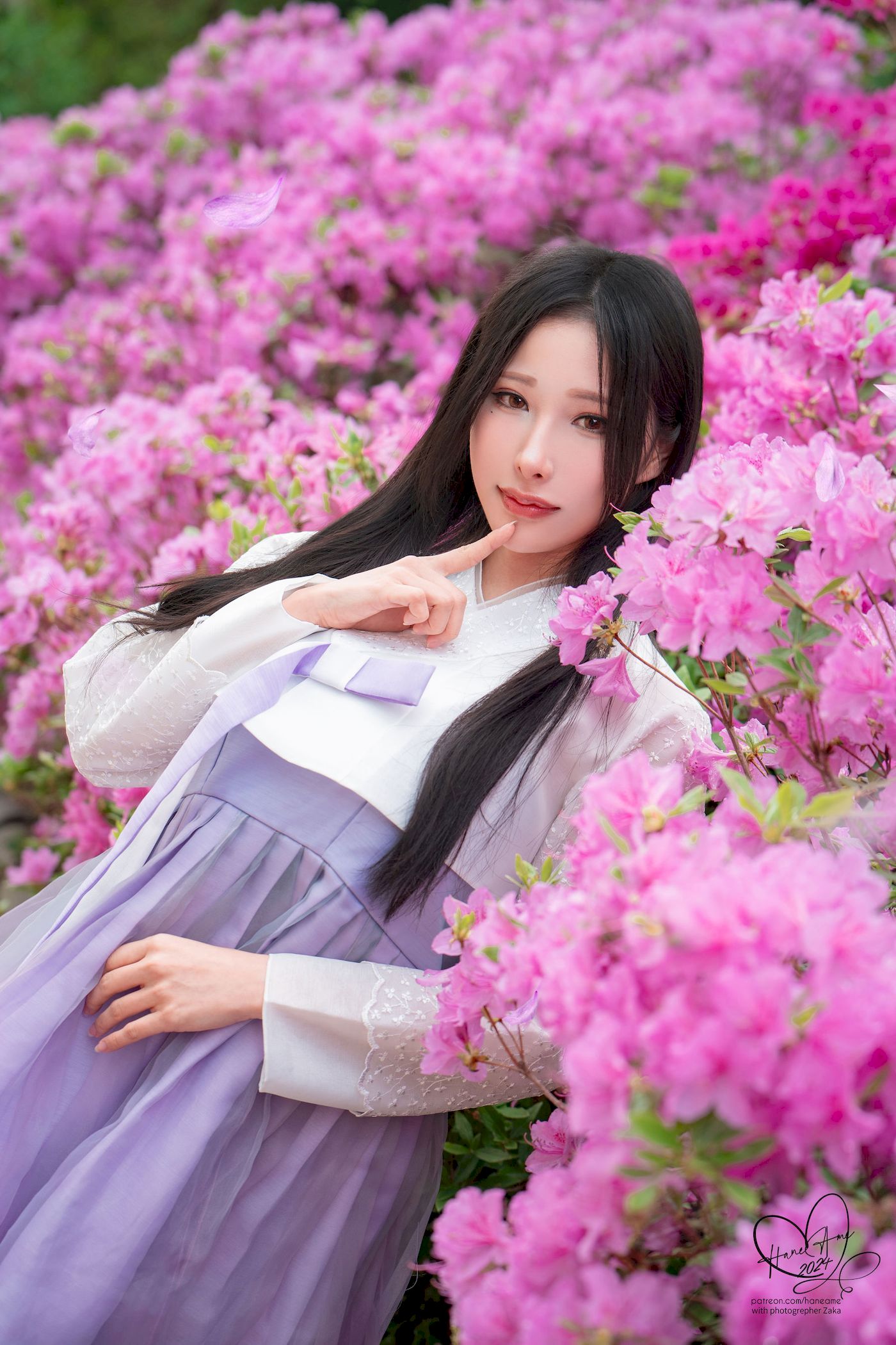 雨波HaneAme白色上衣淡紫长裙韩服‌主题写真-御萝岛屿