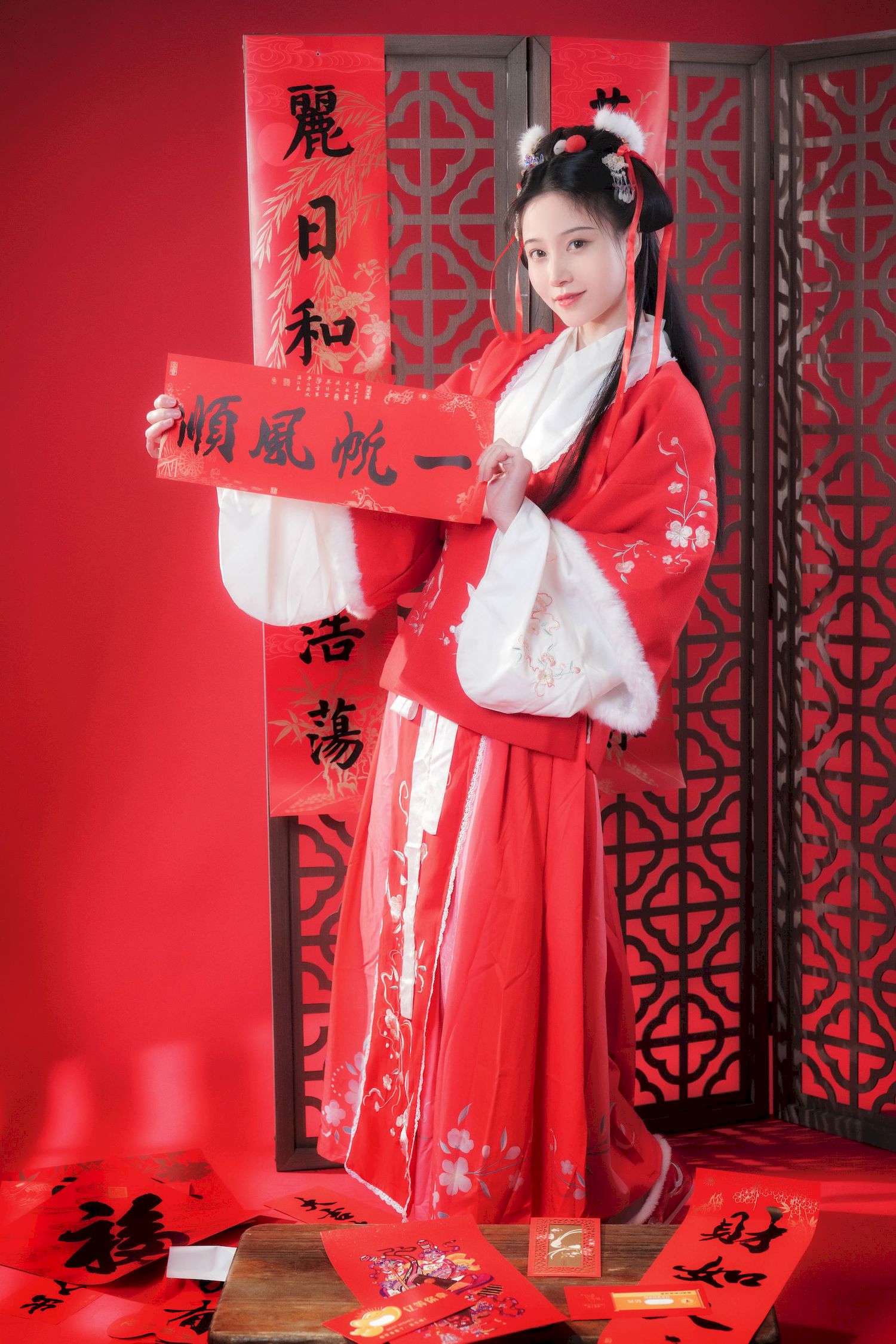 古典美女Nnian红色拜年服新年新气象喜庆写真-御萝岛屿