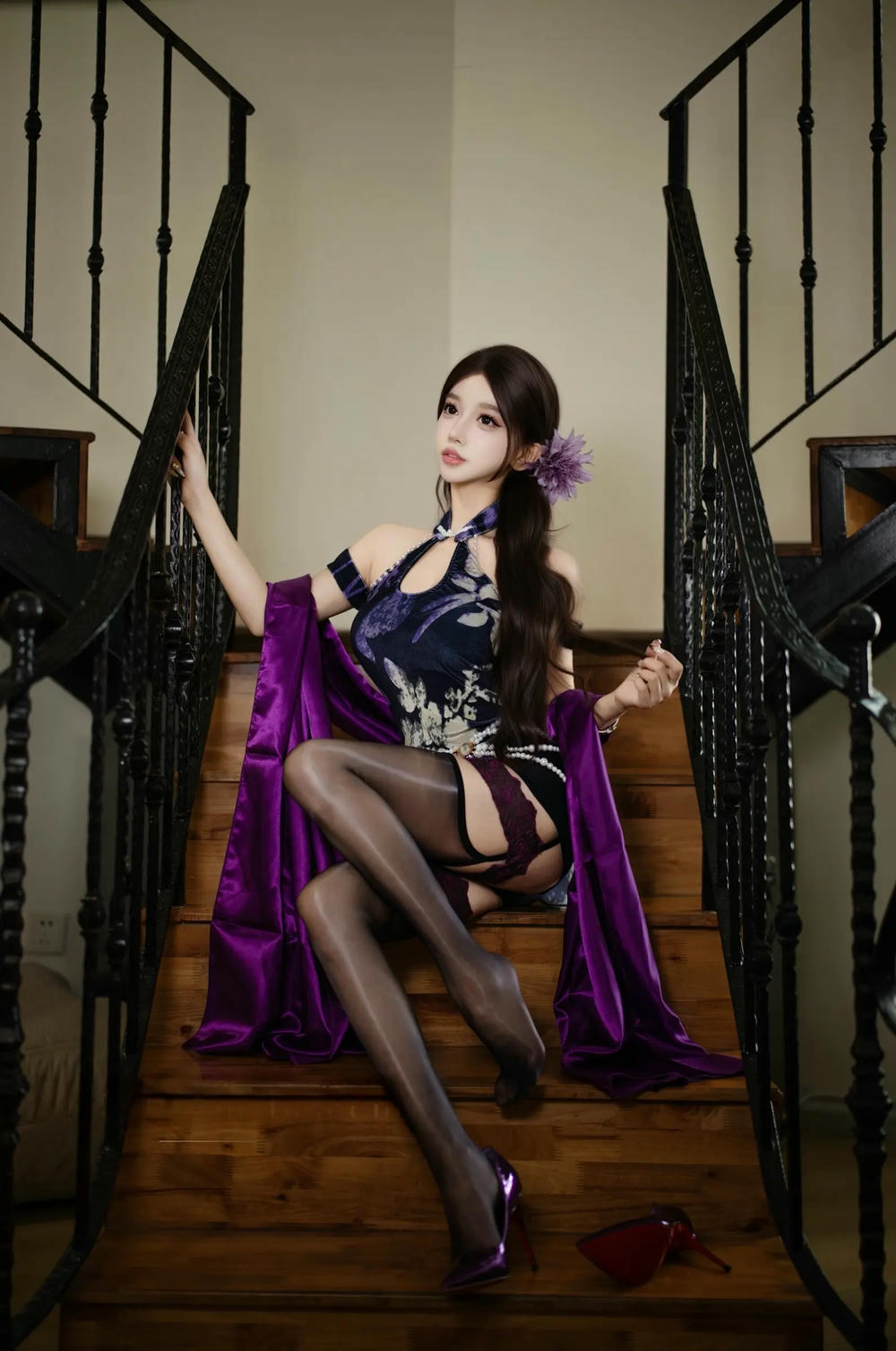 图片[8]-過期米線喵 紫韻旗袍【20P】 – COSPLAY-御萝岛屿